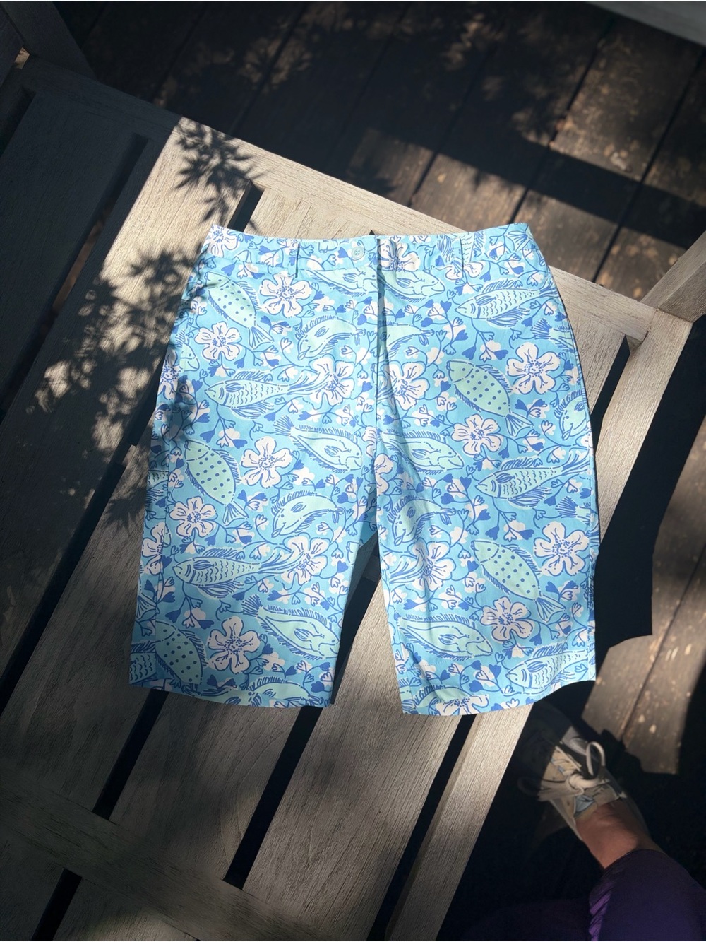 Lilly Pulitzer Light Blue Floral & Fish Print Bermuda Shorts